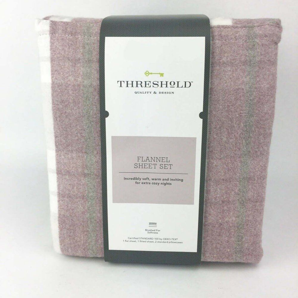 NWT Purple Plaid Striped flannel sheet set Twin - Picture 3 of 5